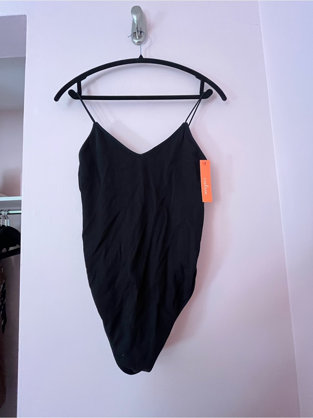 Colsie Black Strapless Ribbed Slip Dress